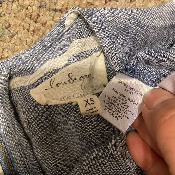 Blue & White Striped 100% Linen Light Casual Dress Mini-Dress Lou & Grey Size XS - Picture 4 of 9